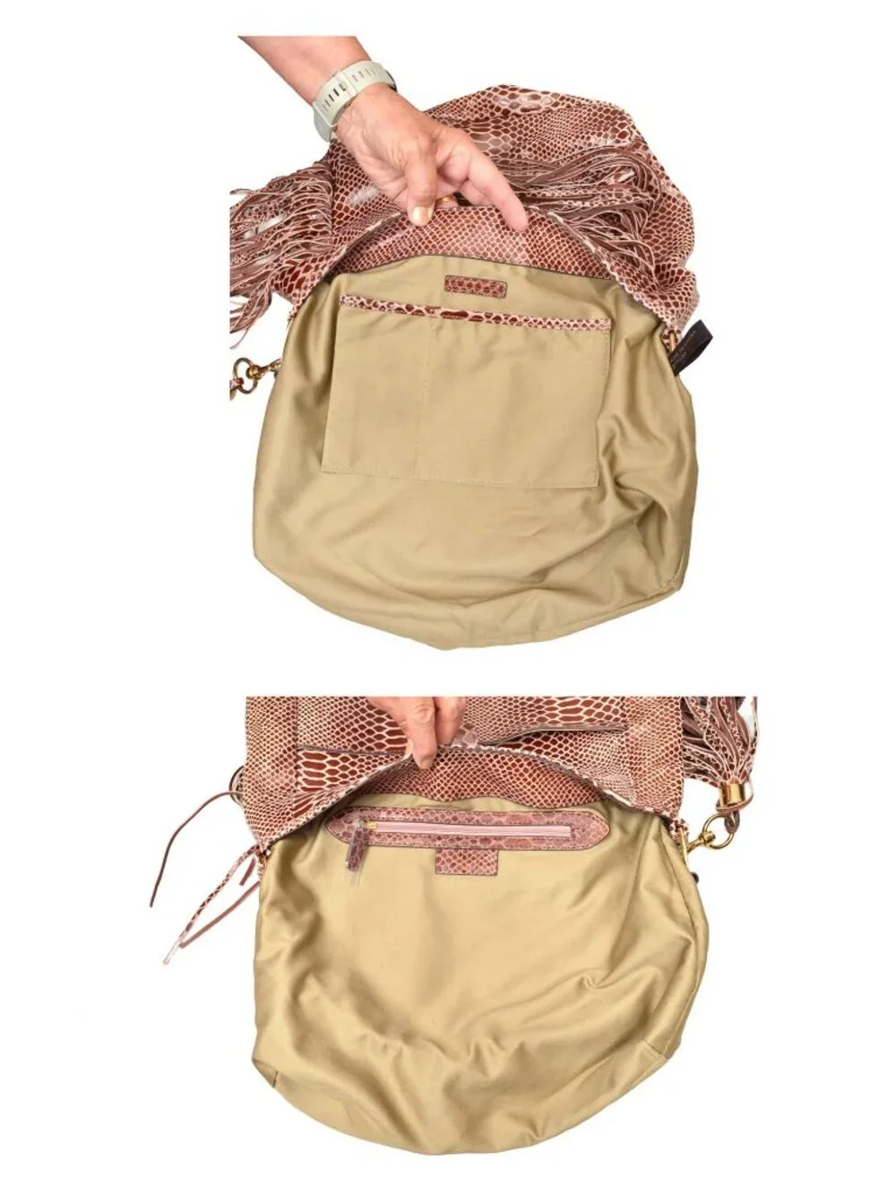 G.I.L.I. Leather Stirrup Fringe Sienna Cobra Fringe Hobo Bag Purse A271123‎
